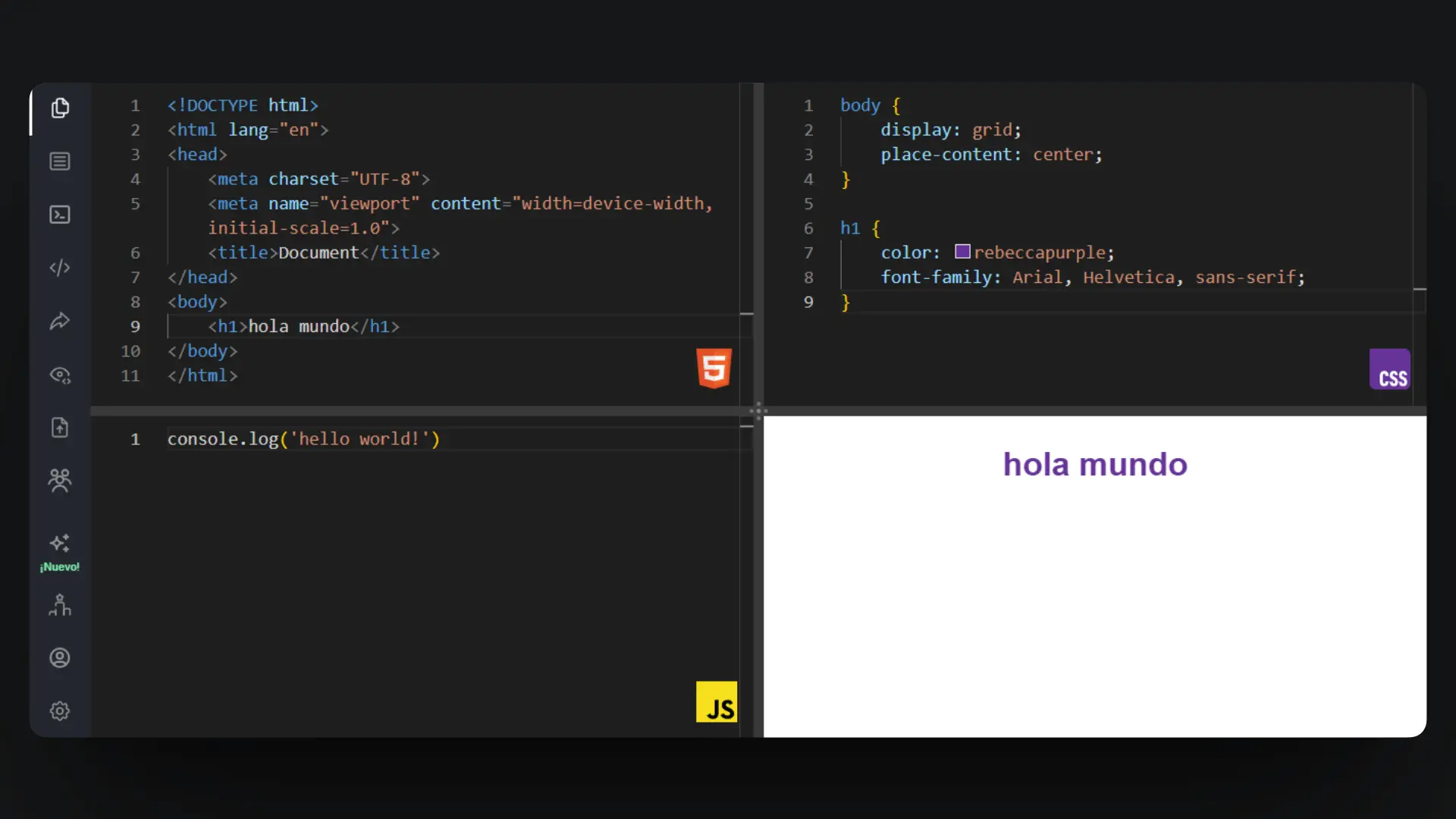 Screenshot de Yachay Codex, editor de código en línea.